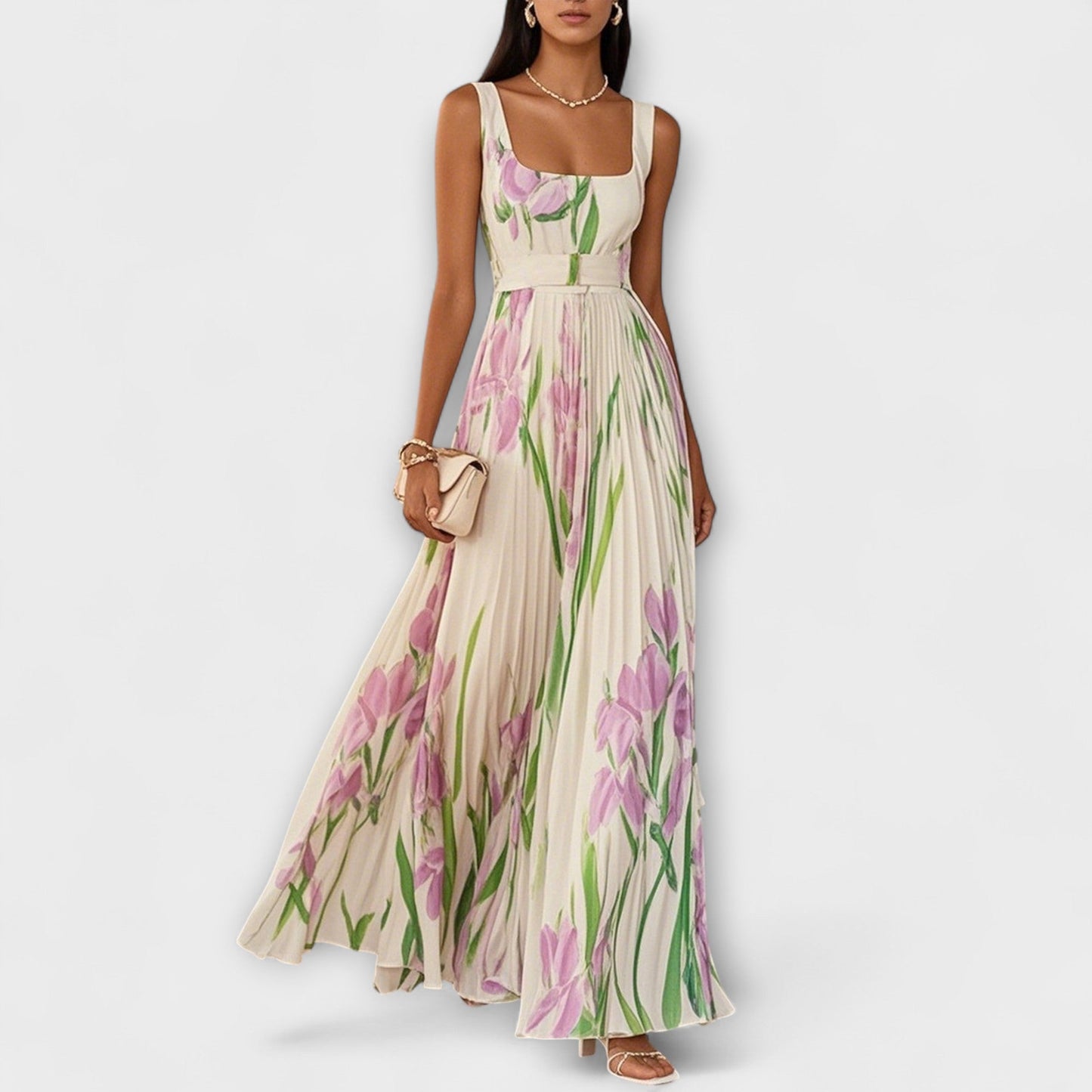 Vestido Luisa™️ – Elegancia Plisada y Estilo Floral